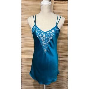 VTG Victoria's Secret Gold Label Silky Satin Lace Chemise Slip Nightgown sz P‎